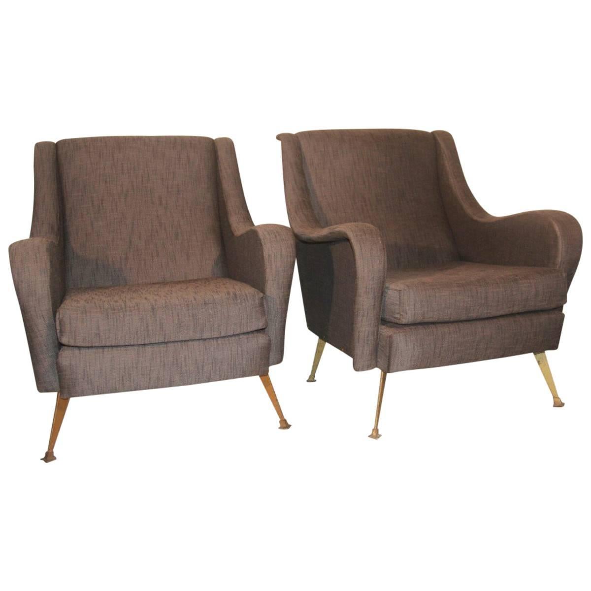 Pair of Mid-Century Italian Design Armchairs Marco Zanuso Style For Sale