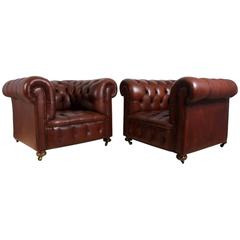 Pair of Vintage Leather Chesterfield Club Chairs