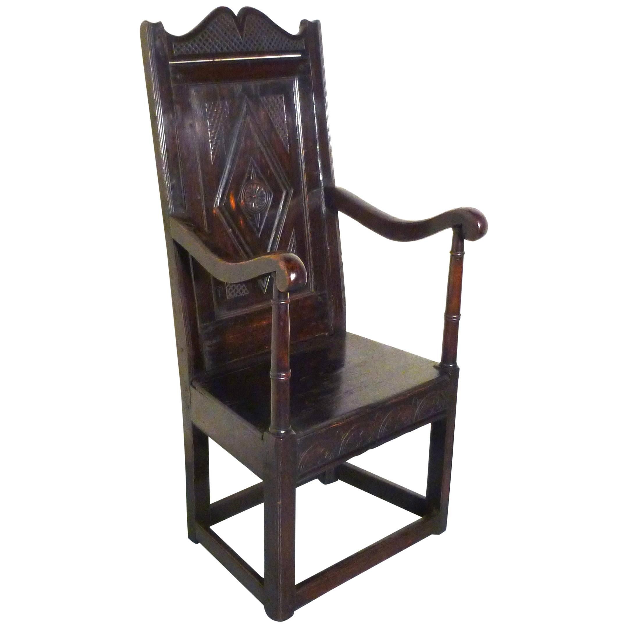 17th Century Carved Oak Wainscot Hall Chair