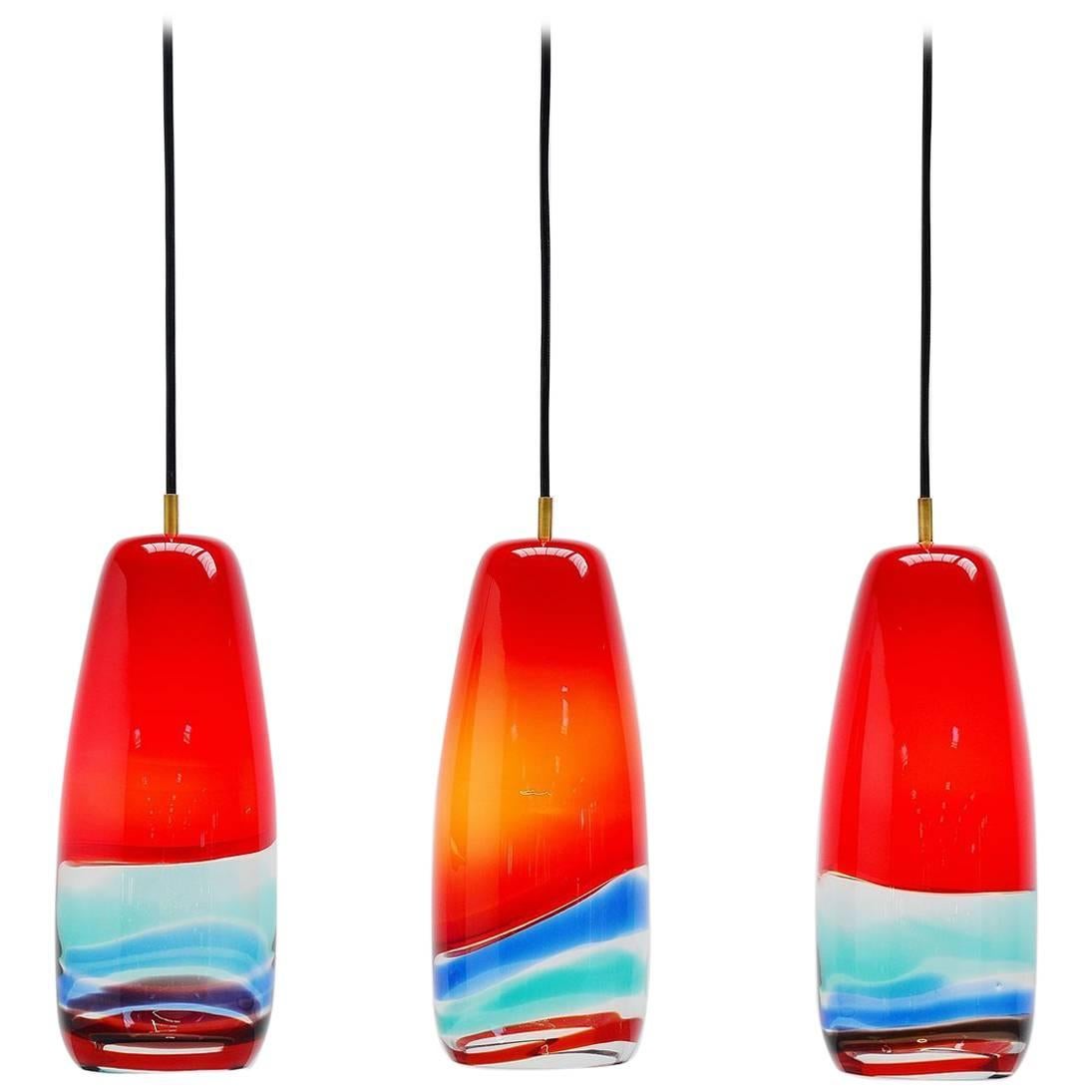 Massimo Vignelli Sigaro Pendant Lamps Red Venini, 1954