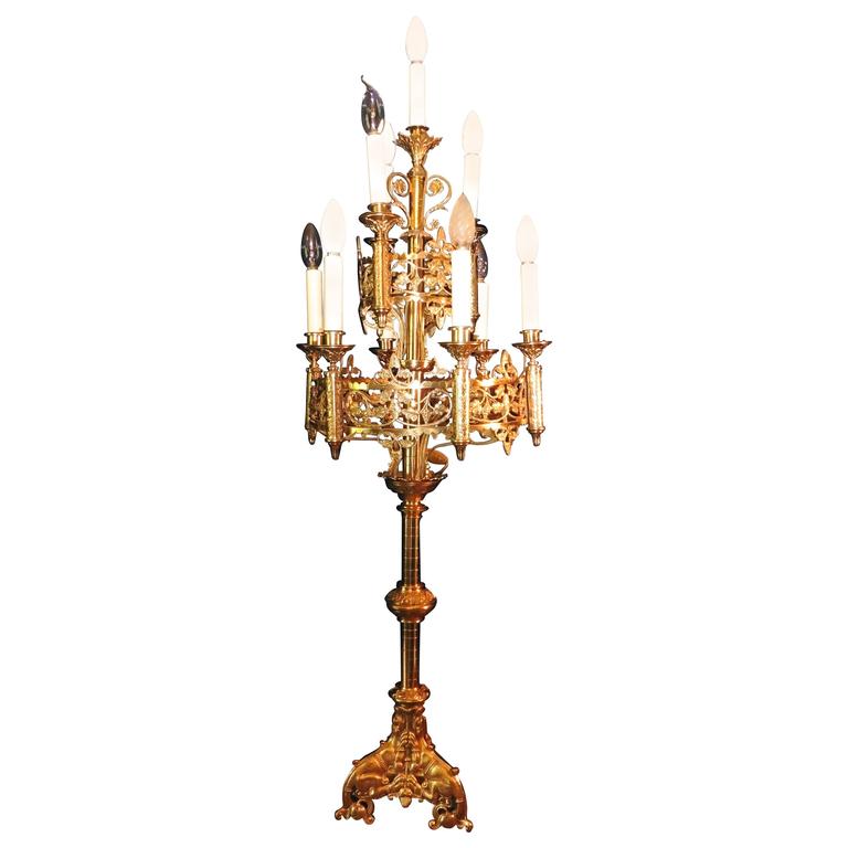 Very Large French Brass Church Candelabra, Ecclesiastical Artefact at