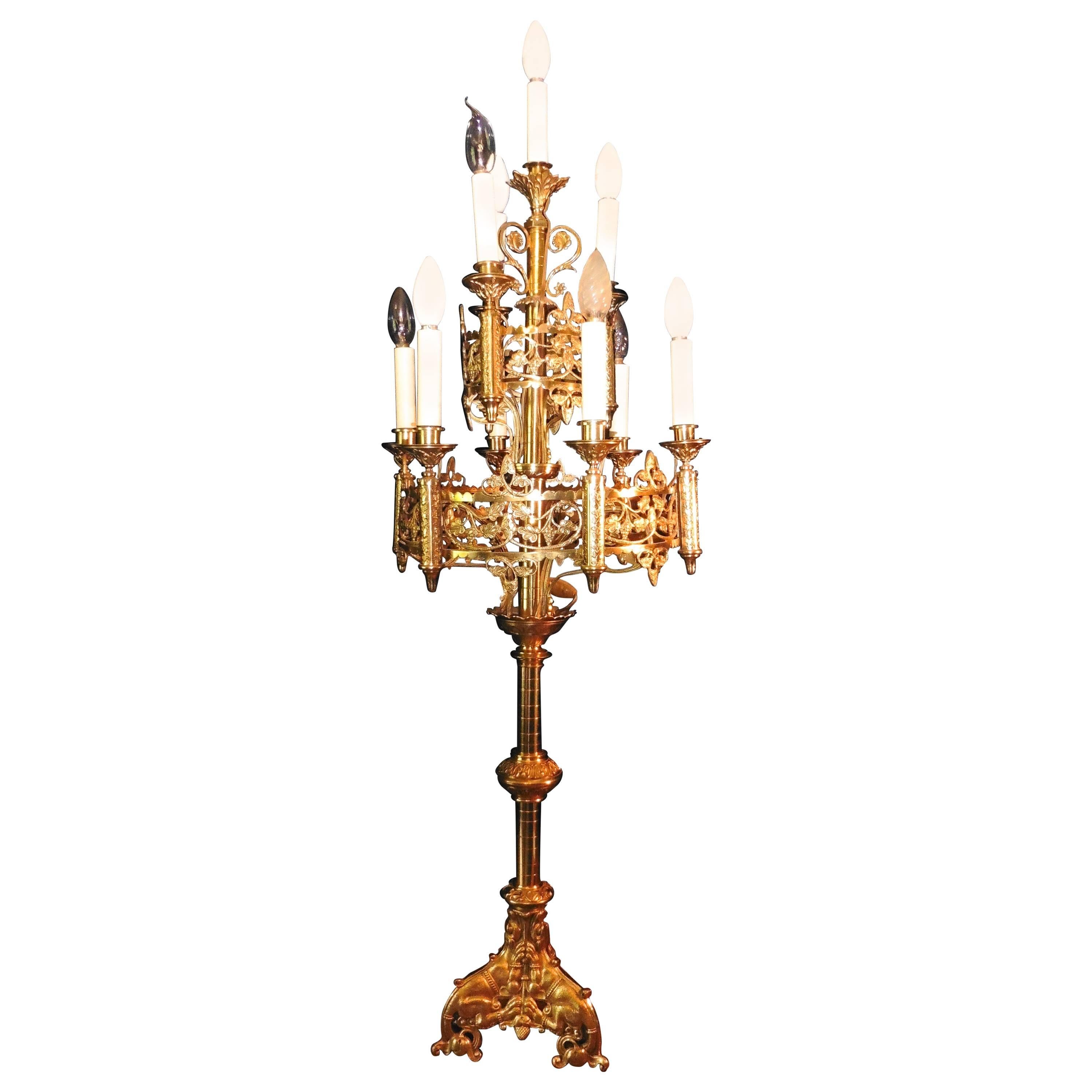 Very Large French Brass Church Candelabra, Ecclesiastical Artefact