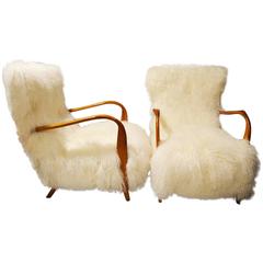 Fantastic Pair of Italian Reupholstered Tibet Lamb Fur, circa 1960