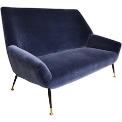 Beautiful Italian Blue Velvet Sofa, circa 1960 6
