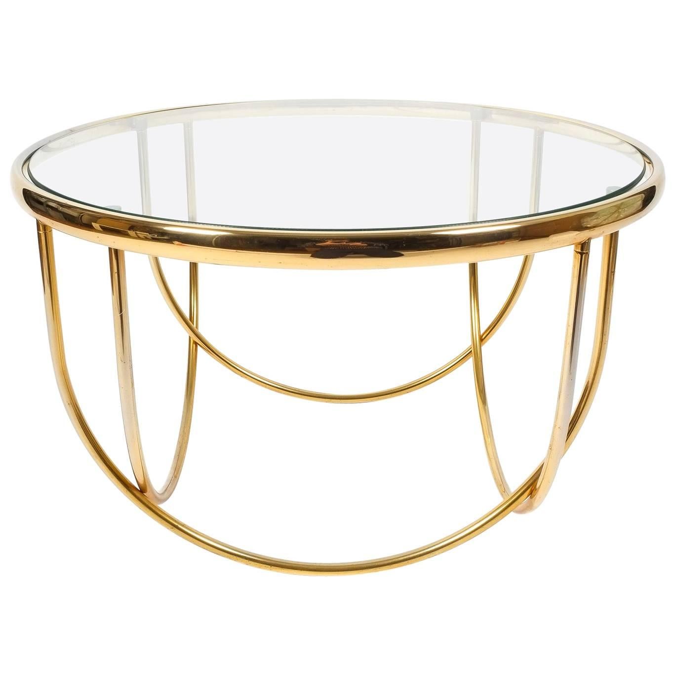 One of Two Beautiful Entwined Globe Cocktail Table Brass Glass, France, 1970