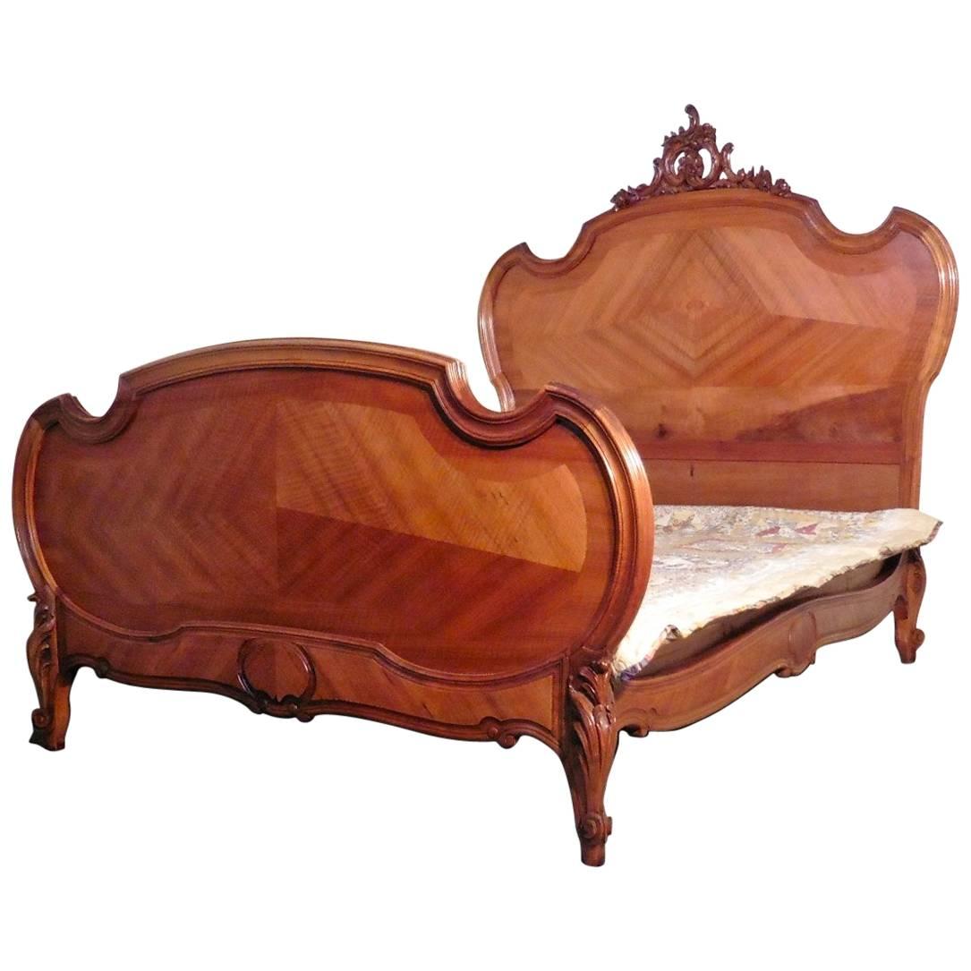 Louis XV Style French Golden Walnut King Size Bed