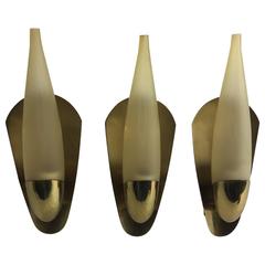 Set of Three 1960s Italy Glass Tube and Brass Sconces 7