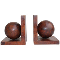 Wooden Art Deco Bookends Spherical Round 