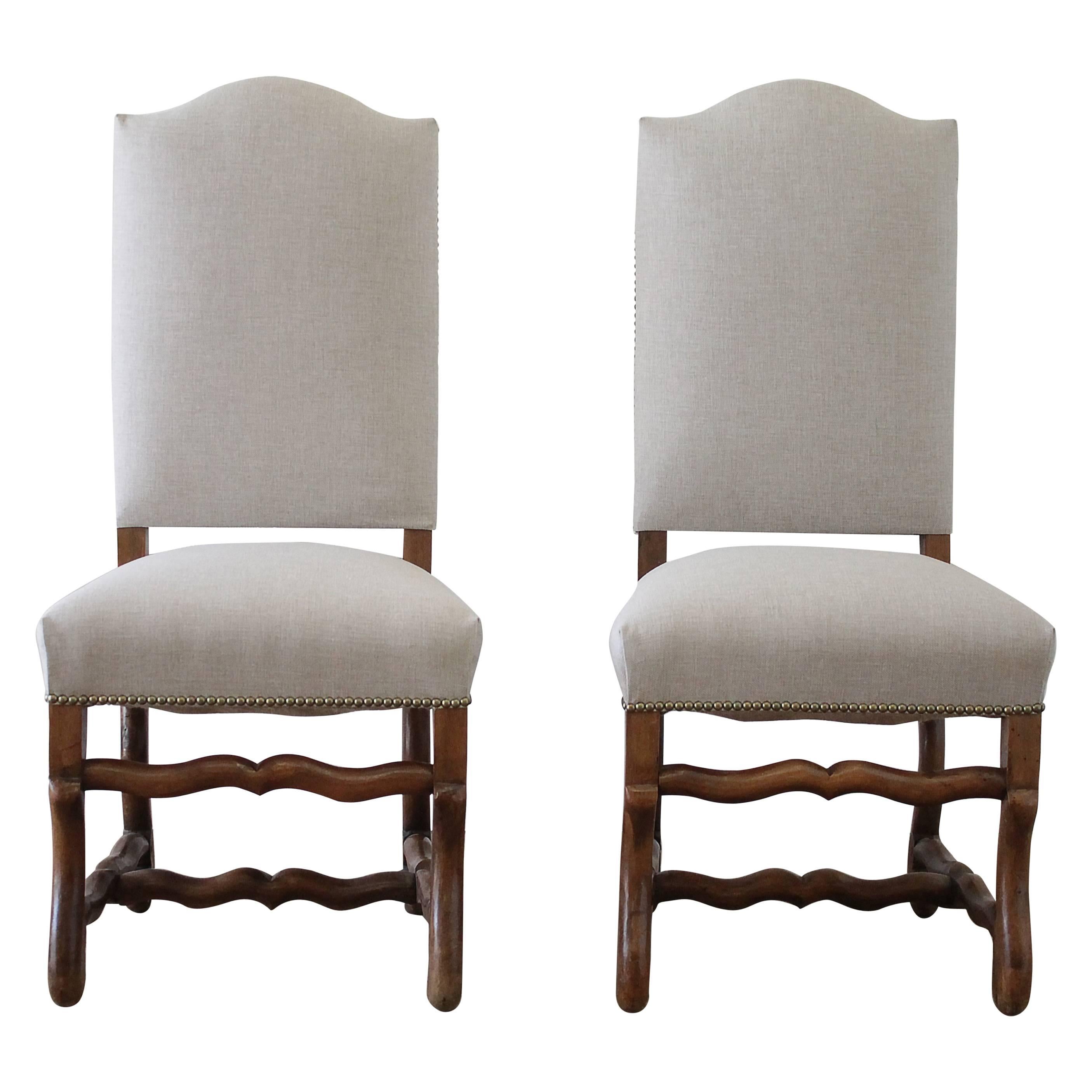 Set of Four Antique Renaissance Style Dining Chairs in Natural Linen