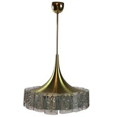 1960s German Doria Brass Textured Glass Chandelier 1
