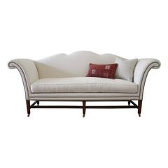 Retro Chippendale Style Sofa Upholstered in Natural Linen