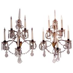 Pair of Very Large French Wall Chandeliers, Crystal Lustres and Chains 2