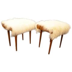 Beautiful Pair of Reupholstered Tibet Lamb Fur, circa 1950