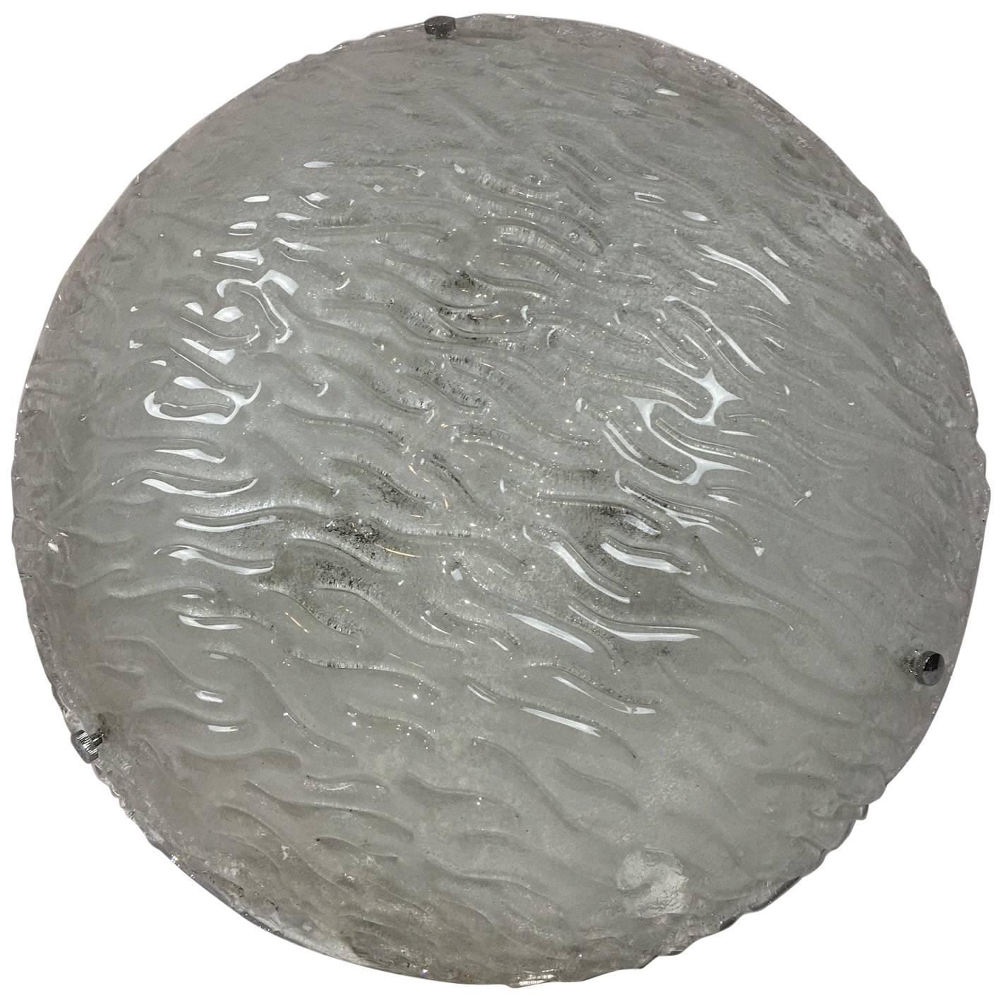 Huge Massive Textured Glass Flush Mount with Chrome Hardware For Sale