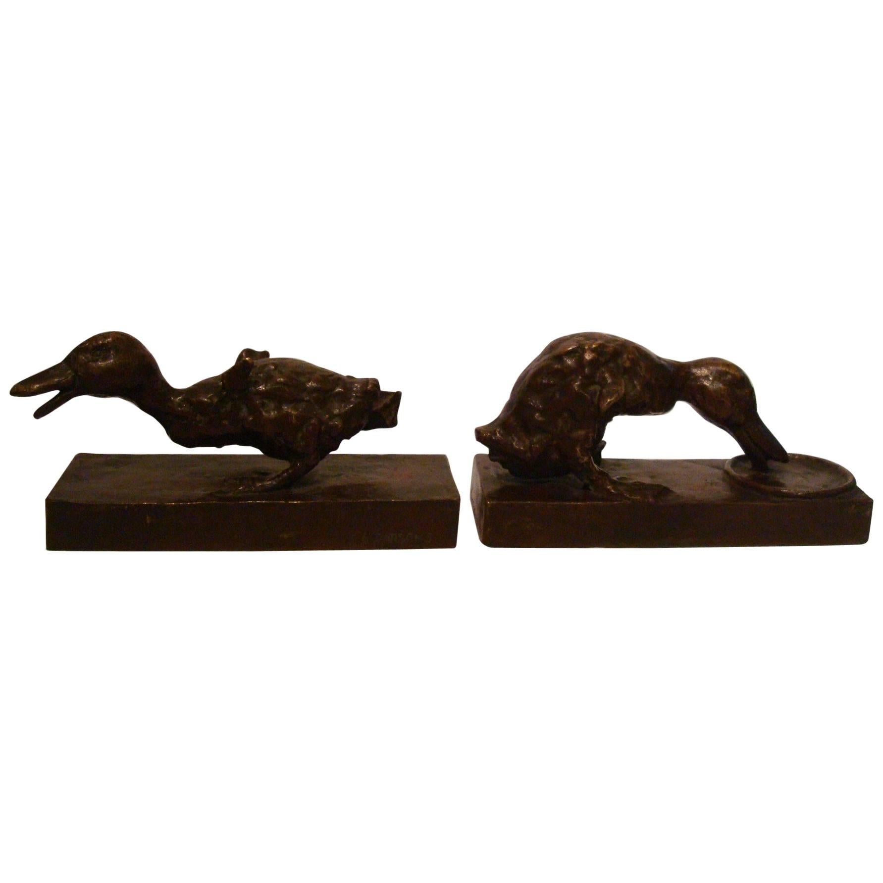 Rare Edith B. Parsons Little Ducks Bronze Figural Bookends, American