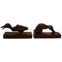 Antique Rare Edith B. Parsons Little Ducks Bronze Figural Bookends, American