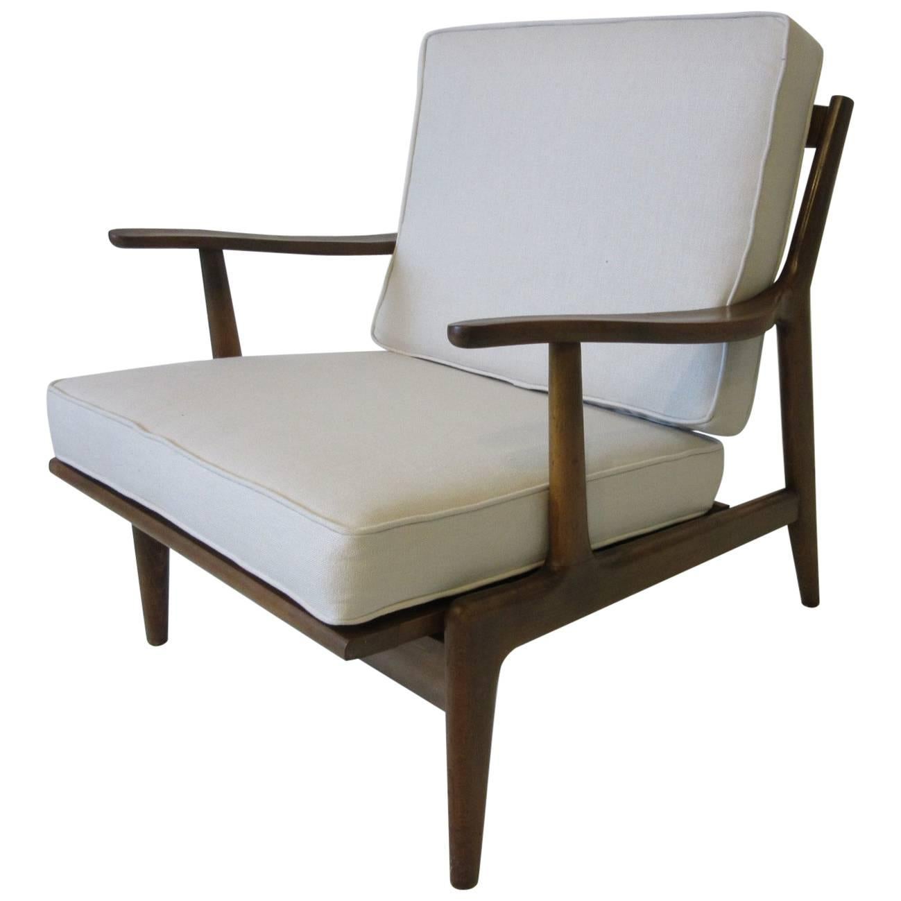 Italian Danish Styled Wood Framed Upholstered Lounge Chair