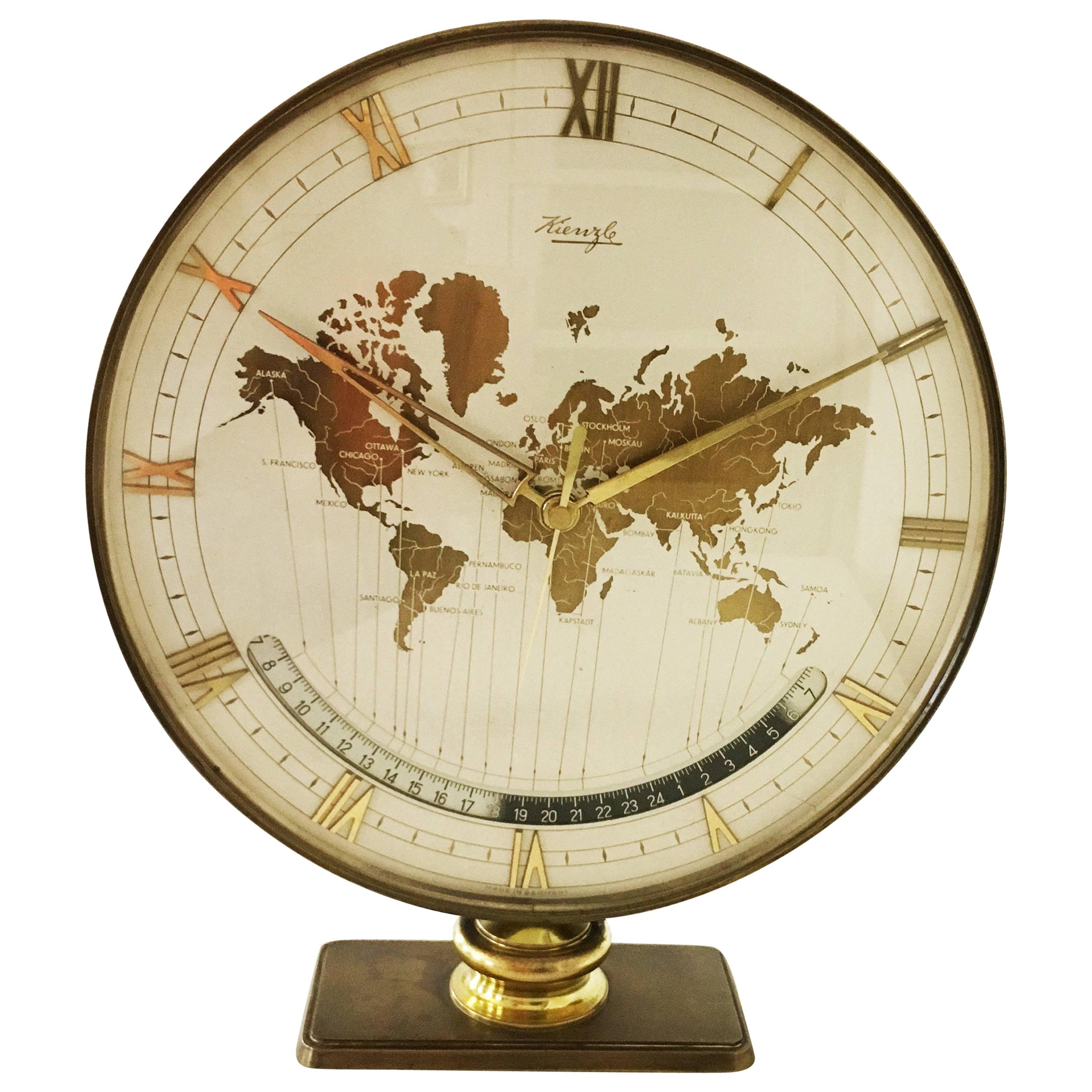 Big Kienzle Weltzeituhr Modernist Table World Timer Zone Clock For Sale