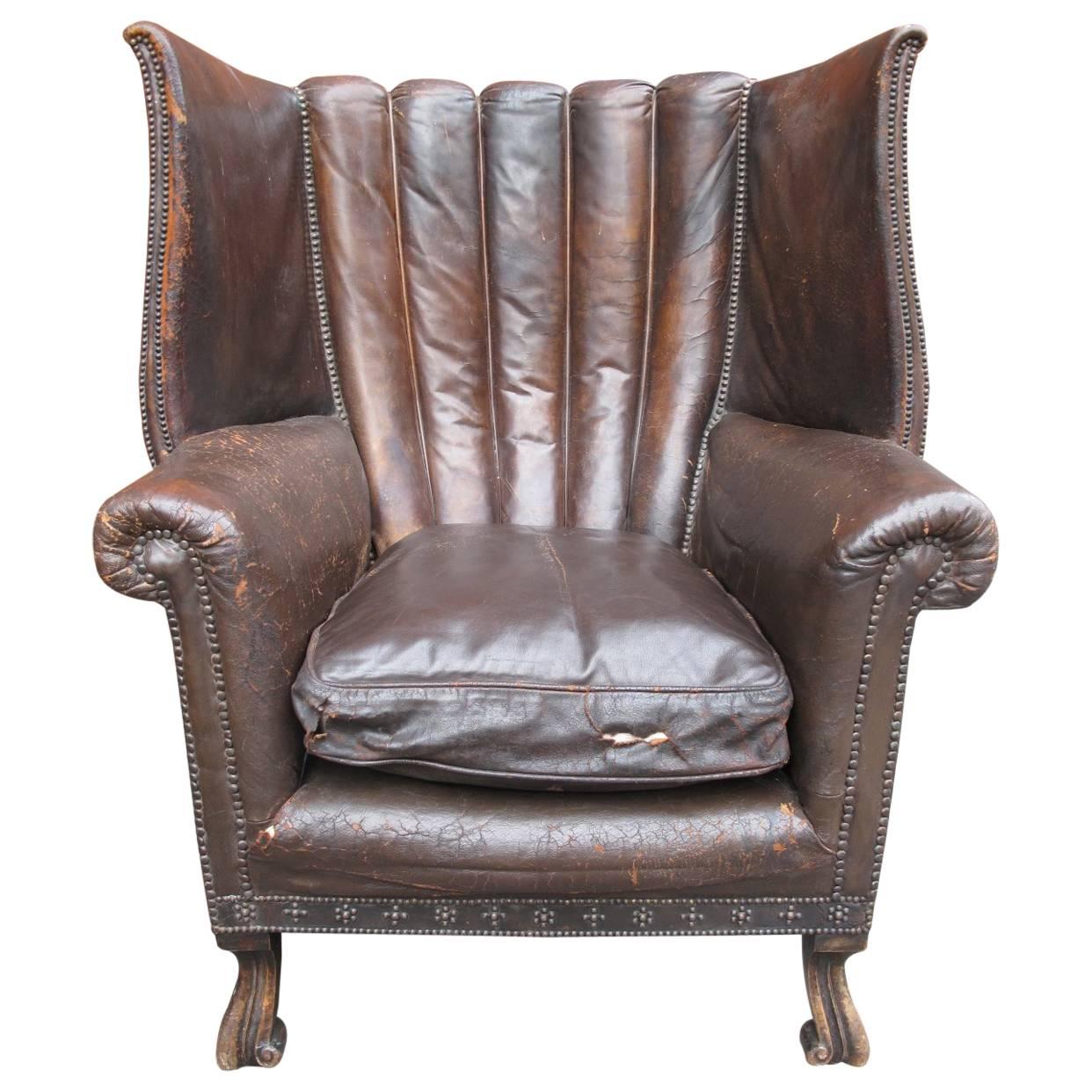 Grand English Leather Club Chair