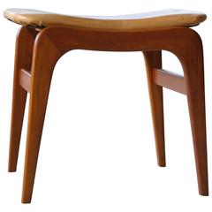 Danish Mid-Century Footstool in Teak and Tan Leather style of Fritz Hansen