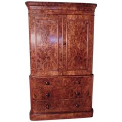 Victorian Burr Walnut Linen Press