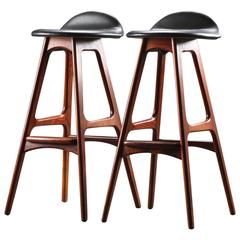Rosewood and Leather Bar Stools by Erik Buch