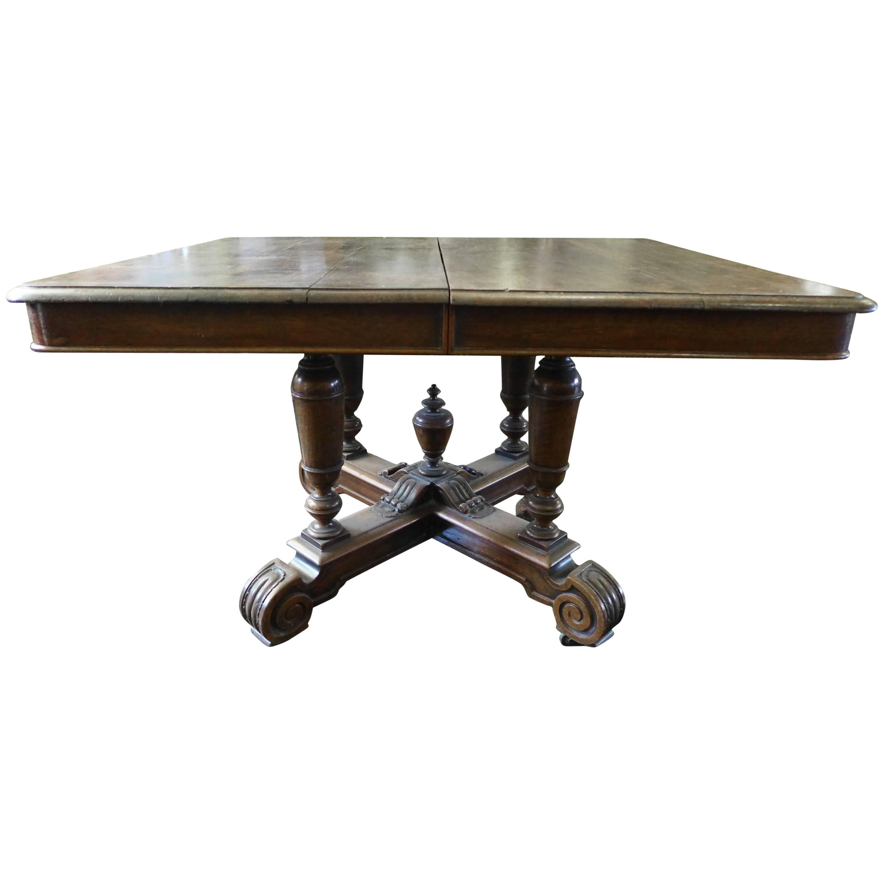Ancienne table française du 19ème siècle en chêne rectangulaire à rallonge