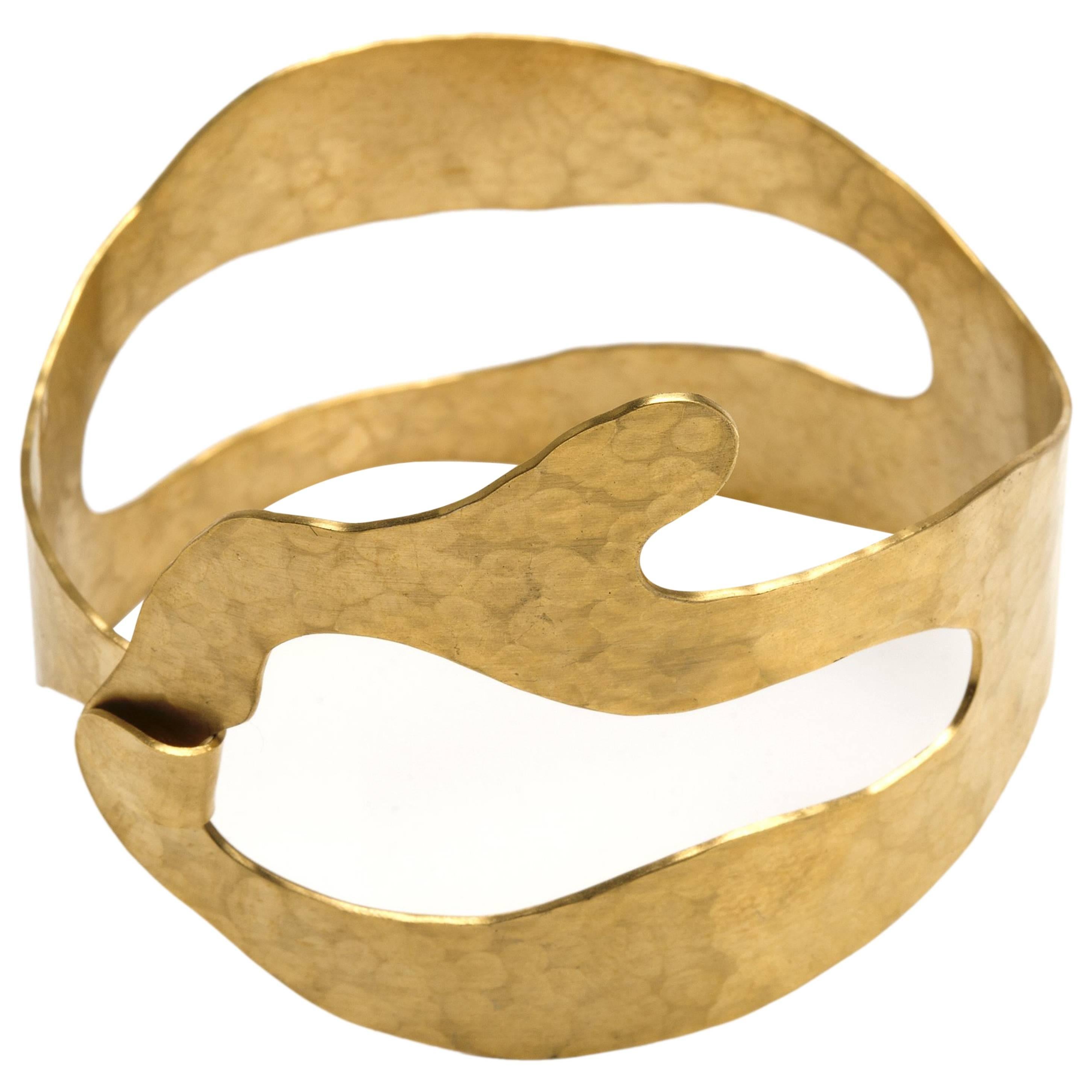 Gold-Plated and Hand-Hammered Bracelet by Jacques Jarrige For Sale