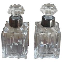 Pair of Diminutive Crystal Decanters Silver Collars West, Germany, 1970