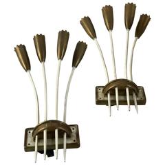 Pair of 1950s Italian Brass and Curved Sconces 3