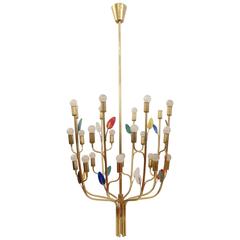 Large 1950s Brass Chandelier by Kalmar with Glass Decoration