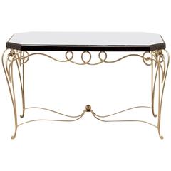 French Art Deco Gilt-Iron Rectangular Coffee Table with Mirrored Top René Drouet French Art Deco Gilt-Iron Rectangular Coffee Table with Mirrored Top René Drouet