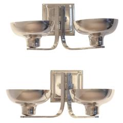 Set of Two Belgian Art Deco Nickeled Metal Classic Shaped Wall Sconces Lamps 5