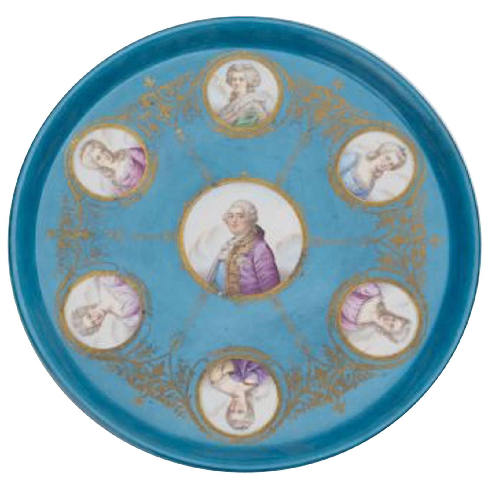 19th Century Sevres Style Portrait Medallion Charger For Sale