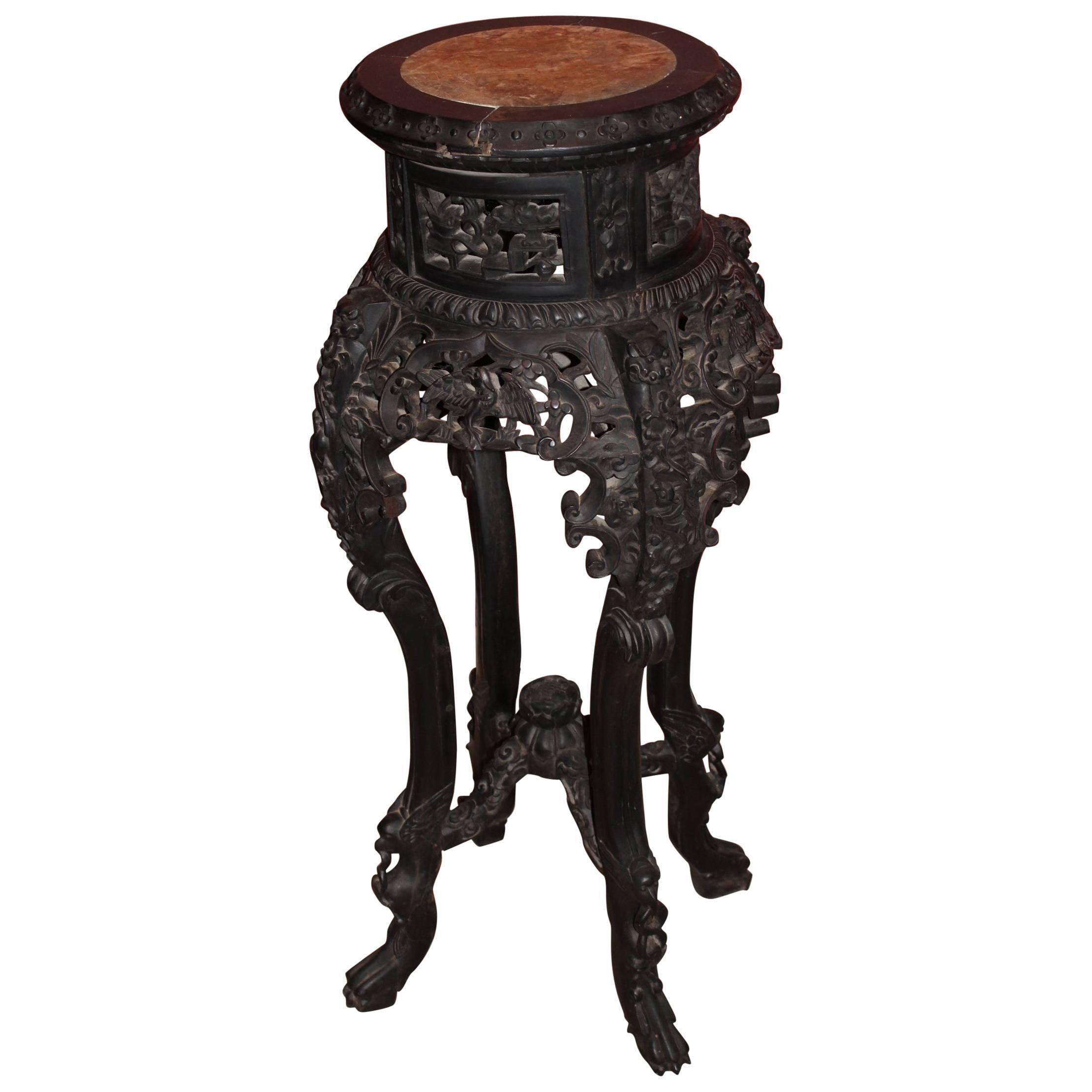 Late 19th Century Chinese Carved Hardwood Stand or Pedestal