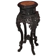 Late 19th Century Chinese Carved Hardwood Stand or Pedestal