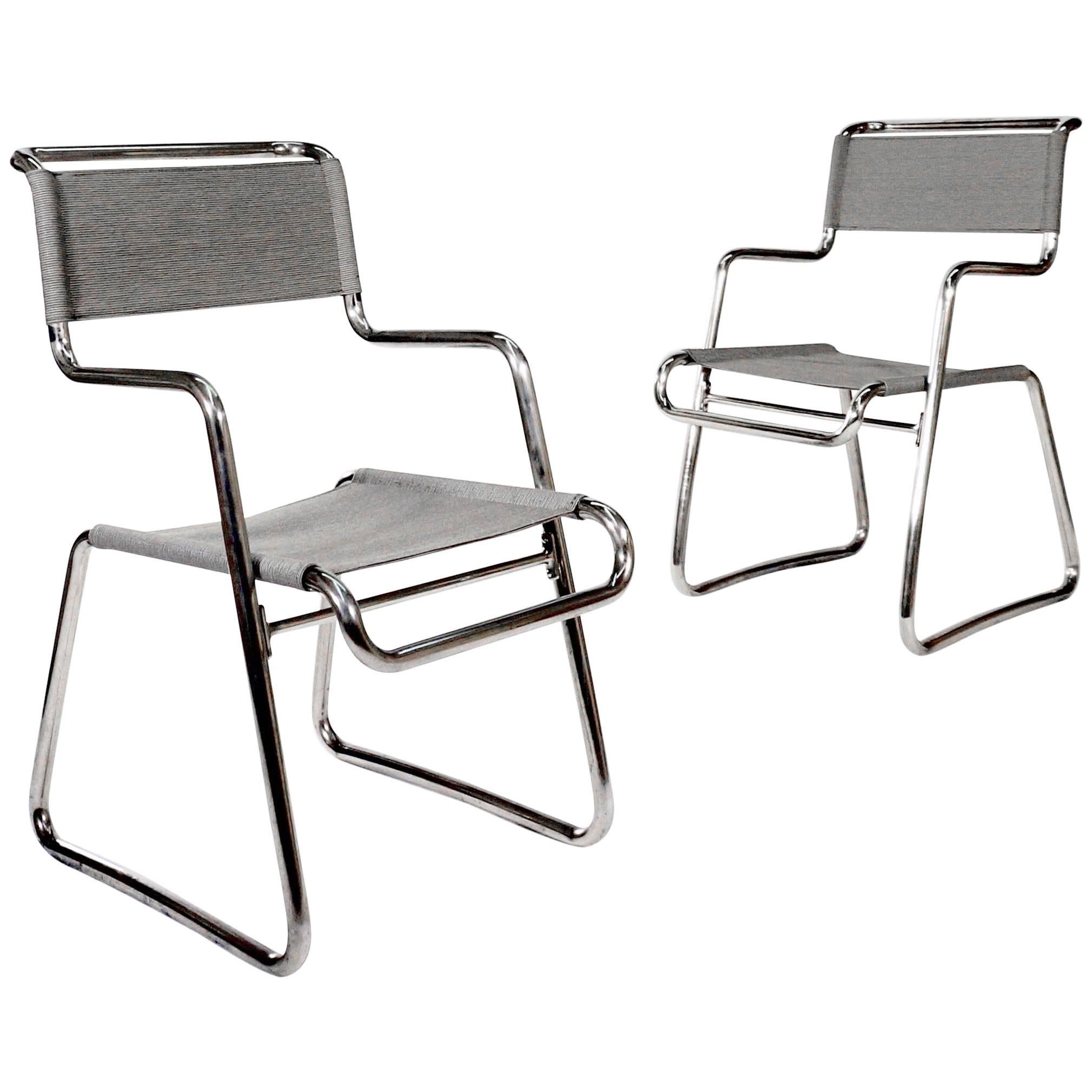 Pair of Chromed Cantilever Tubular Metal Chairs by Karel Ort For Sale