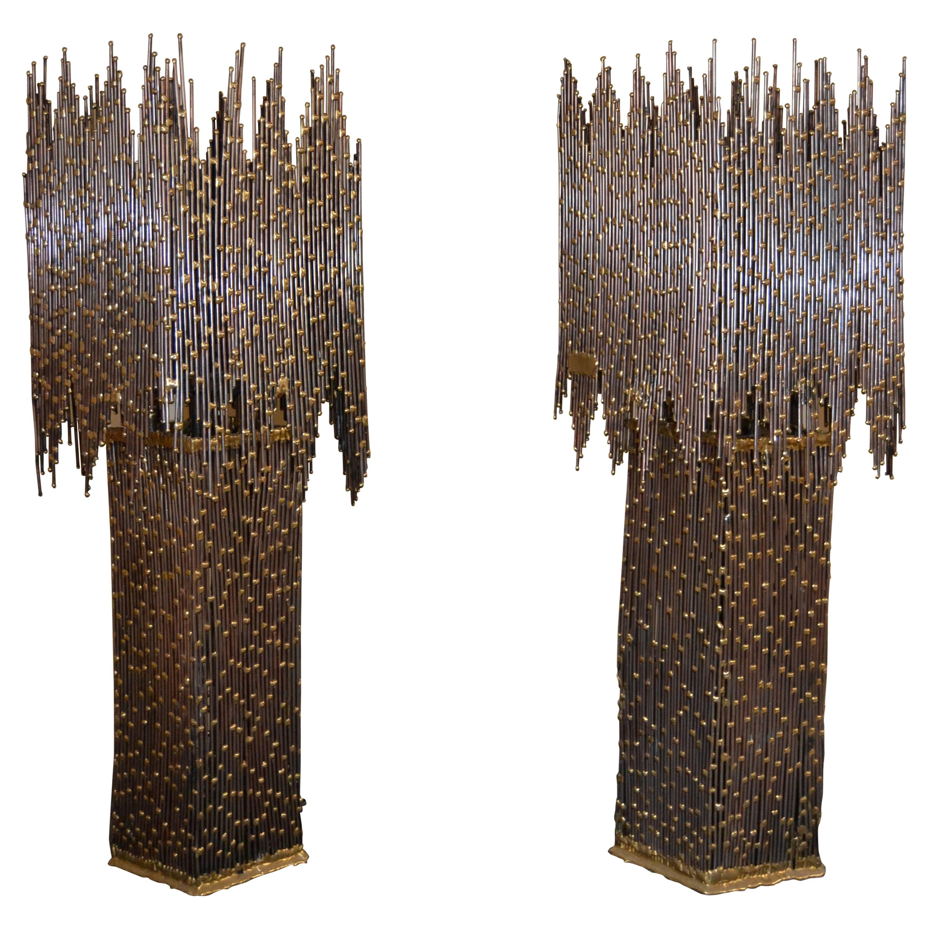 Large Pair of Brass Lamps by Henry Fernandez