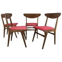 Set of Four Sculptural Walnut Dining Chairs, Denmark by Kurt Ostervig
