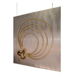 1970s Agate and Brass Panel by Henri Fernandez