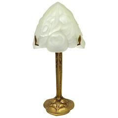 Art Deco Bronze with Floral Glass Shade Table Lamp 1