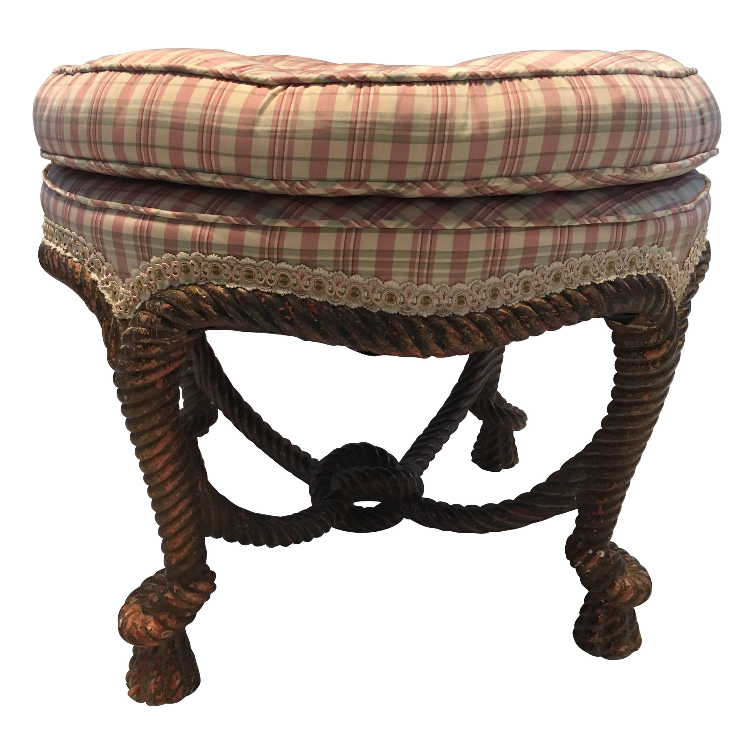 Wonderful Ottoman with Giltwood Base and Upholstered Seat