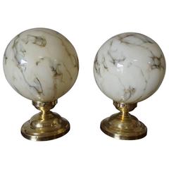 Brass and Glass Art Deco Table Lamps, Set of Two
