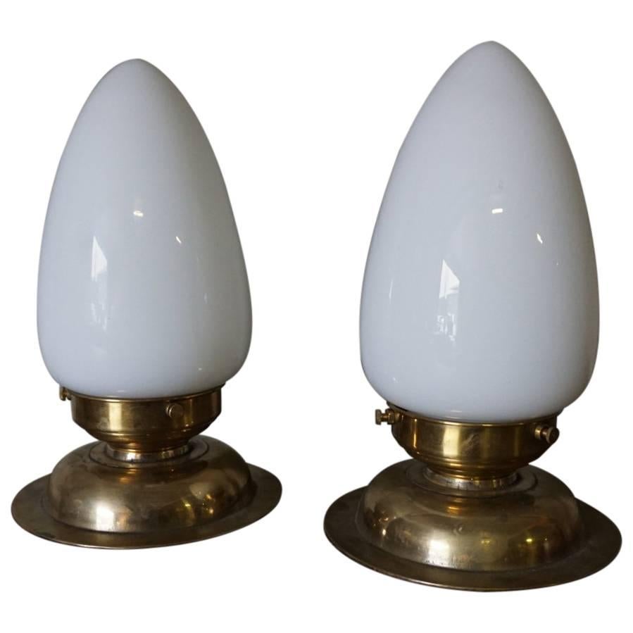 Brass and Glass Art Deco Table Lamps, Set of Two