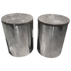 Paul Mayen Marble and Chrome End Table, Stool or Pedestal