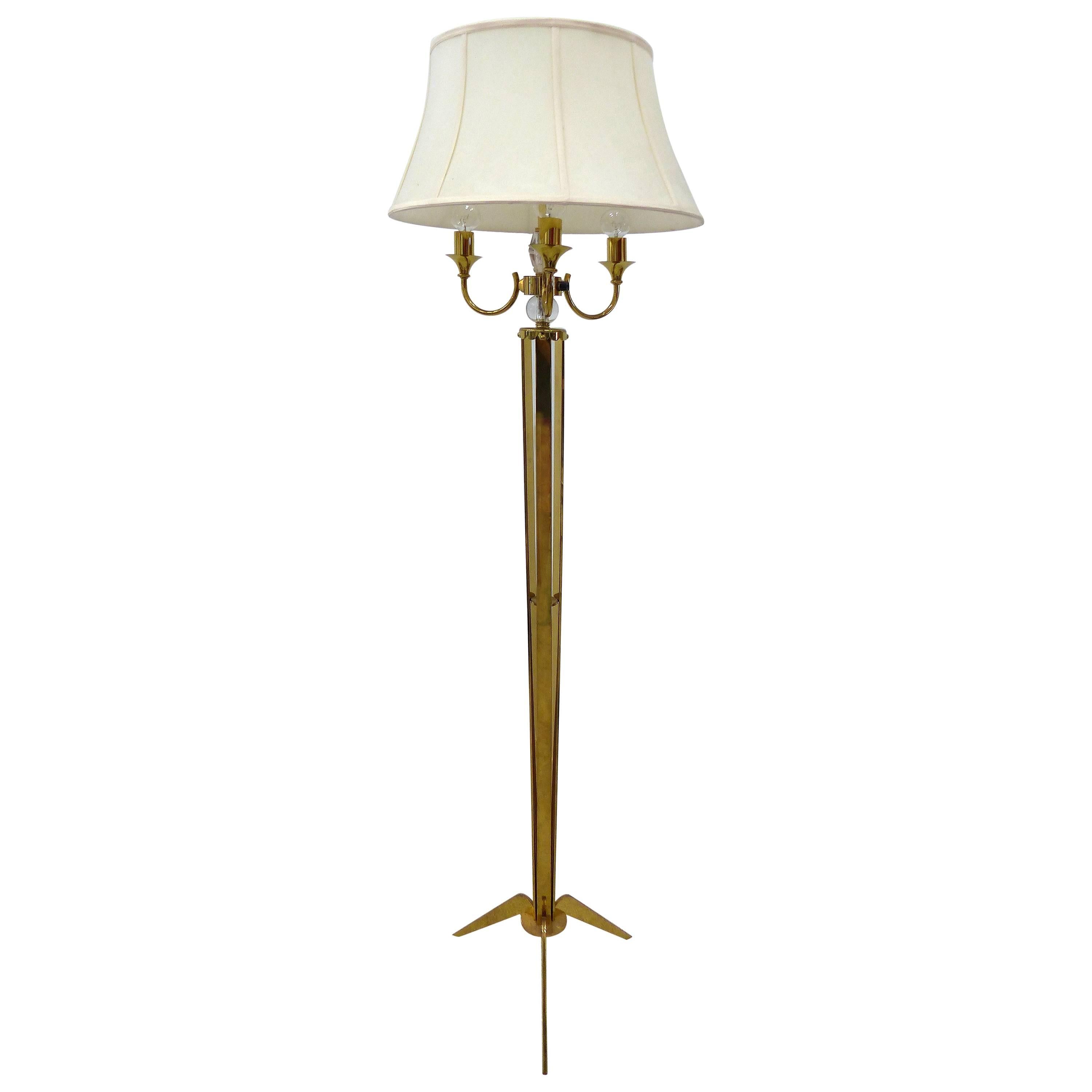 1940s French Brass and Crystal Floor Lamp