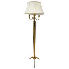 1940s French Brass and Crystal Floor Lamp