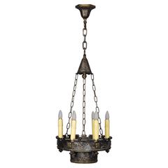1920s Iron Chandelier with Cut Outs