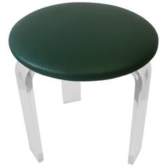 Modern Style Lucite Stool or Vanity Seat with Green Faux Leather Upholstery 10