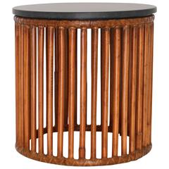 Mid-Century Faux Bamboo Drum Form Side Table